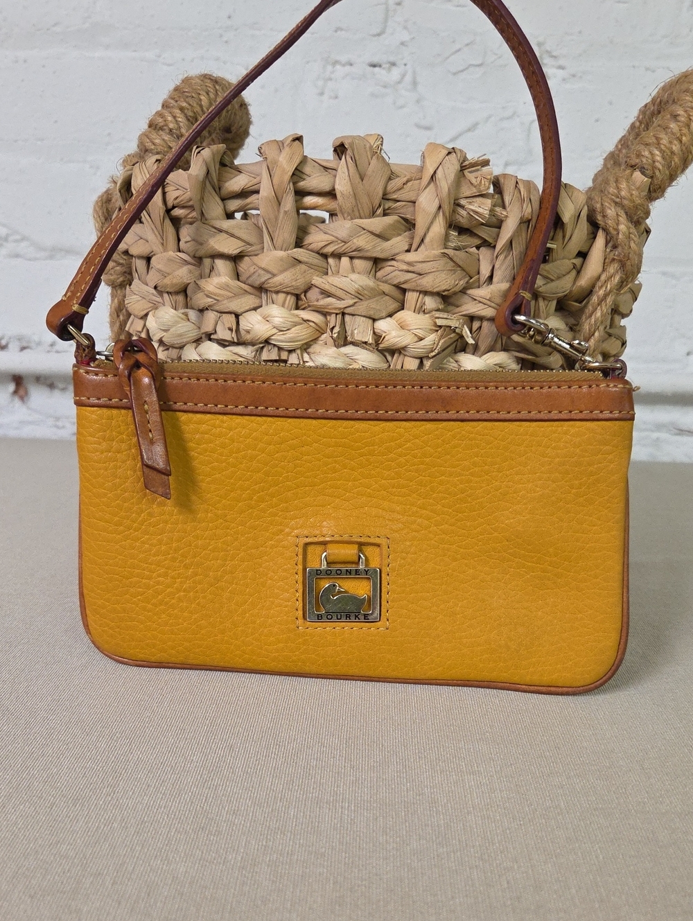 Dooney & Bourke Yellow Leather  Wristlet/ Shoulder Vintage 2000s